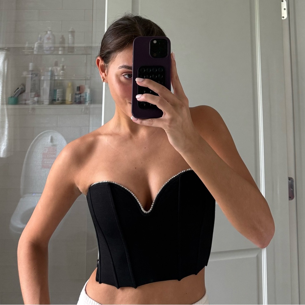 Zara Black Strapless Top with Silver Accents